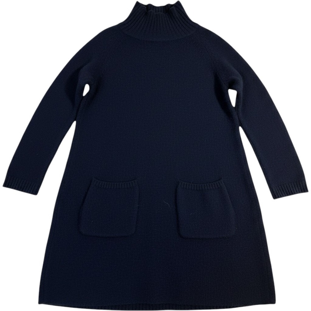 'S Max Mara Wool Cashmere Tunic Sweater Size S Navy Mock Neck Pockets